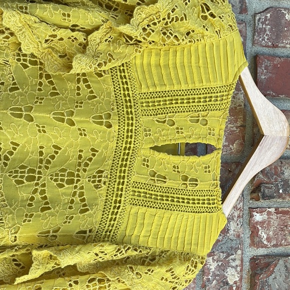 Anthropologie Yellow Clemetine Eyelet Long Sleeve Lined Boho Top Womens Size 8 - Picture 9 of 14